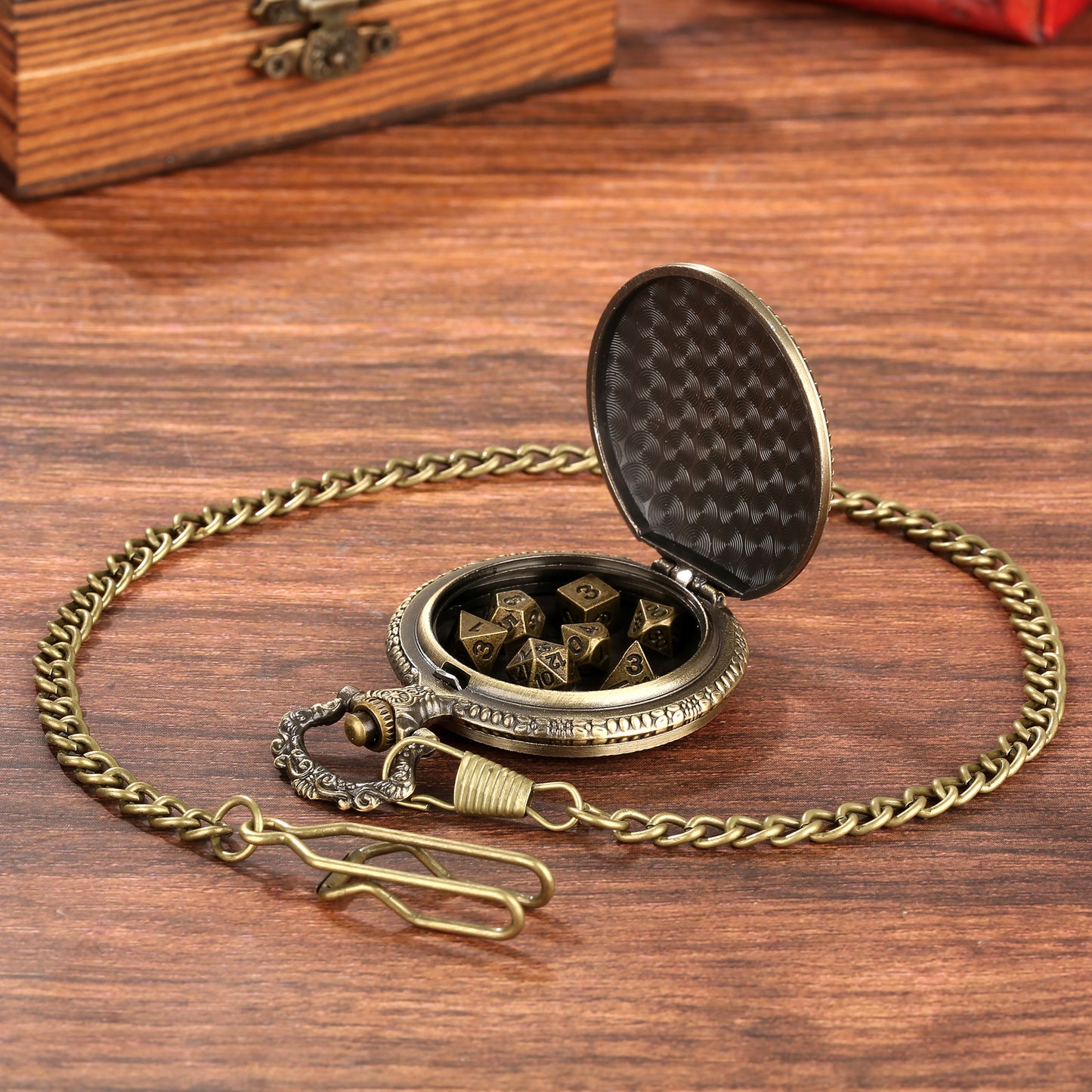 Dragon Pocket Watch Dice Set, Equipped With 7 Mini Polyhedral Metal Dice