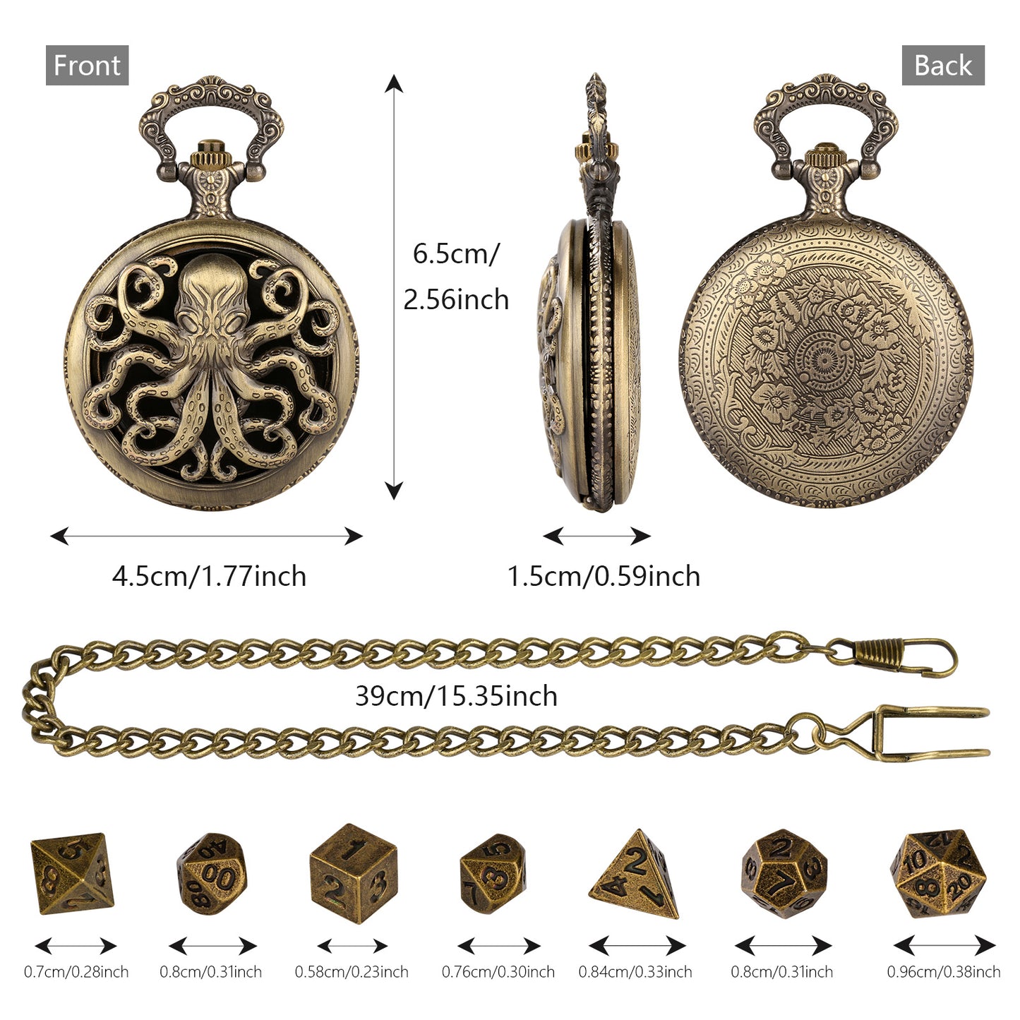 Octopus Pocket Watch Dice Set, Equipped With 7 Mini Polyhedral Metal Dice